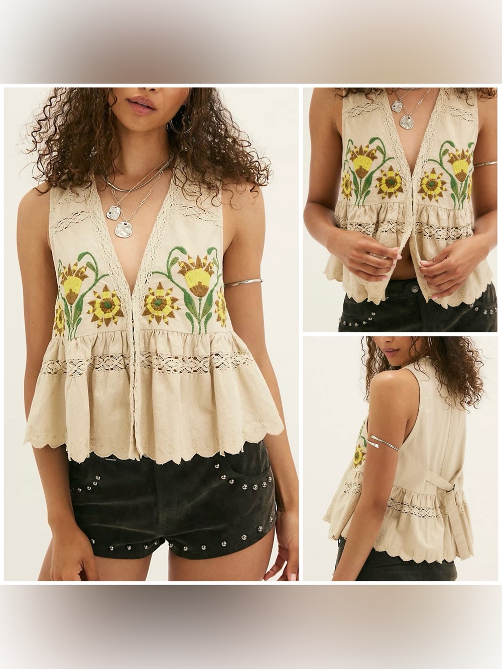 NWT Free People Bali Vine Whispers Top - oat combo ivory - Medium